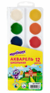 Краски акварельные ЮНЛАНДИЯ  ШКОЛЬНЫЕ 12 цветов, медовые, круглые кюветы