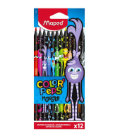 Карандаши цветные MAPED COLOR PEP'S Black Monster, набор 12 цветов, пластиковый корпус