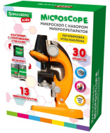 Игровой набор BRAUBERG KIDS, "Микроскоп" 30 предметов (12 микропреп.), 100/400/1200х, подсветка,