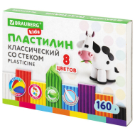 Пластилин классический BRAUBERG KIDS, 8 цветов, 160 г, со стеком