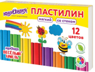 Пластилин мягкий ЮНЛАНДИЯ "ВЕСЕЛЫЙ ШМЕЛЬ", 12 цветов, 180 г, СО СТЕКОМ