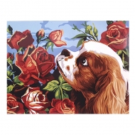 Живопись по номерам на картоне 40х30 см "Собака с розами", Azart