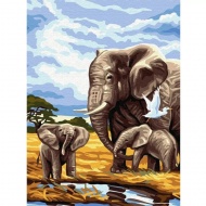 Живопись по номерам на картоне 30х40 см "Слоны", Azart
