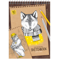 Скетчбук ArtSpace "Craft style", на гребне, крафт, 40л., А5, 80г/м2