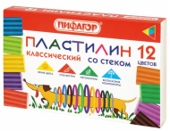 Пластилин классический ПИФАГОР "Веселая такса", 12 цветов, 180 г, СО СТЕКОМ