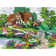 Мозаичная картина на подрамнике "Мостик в цветах", 30х40 см