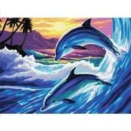 Живопись по номерам на картоне 30х40 см "Дельфины на закате", Azart