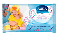 Салфетки влажные AURA Ultra Comfort 15 шт, для детей, без спирта