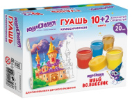 Гуашь ЮНЛАНДИЯ "ЮНЫЙ ВОЛШЕБНИК" 10+2 цвета (зол+сер) по 20 мл, б/к, картон