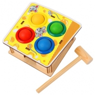 Деревянная игрушка-стучалка цветная "Сыр", 4 отверстия