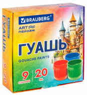 Гуашь BRAUBERG ART "Пейзаж" 9 цветов по 20 мл