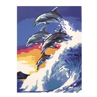 Живопись по номерам на картоне 30х40 см "Дельфины на волне", Azart