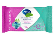 Салфетки влажные AURA Tropic Cocktail c антибактериальным эффектом. 15 шт